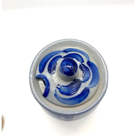 Vintage Pottery Salt Glaze 3"h x 3"w Lidded Condiment pot - Picture 2 of 8